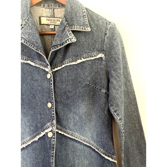 Paris Blues Vintage 90's Long Denim Raw Edge Jacket Women's Size Small - Picture 4 of 8